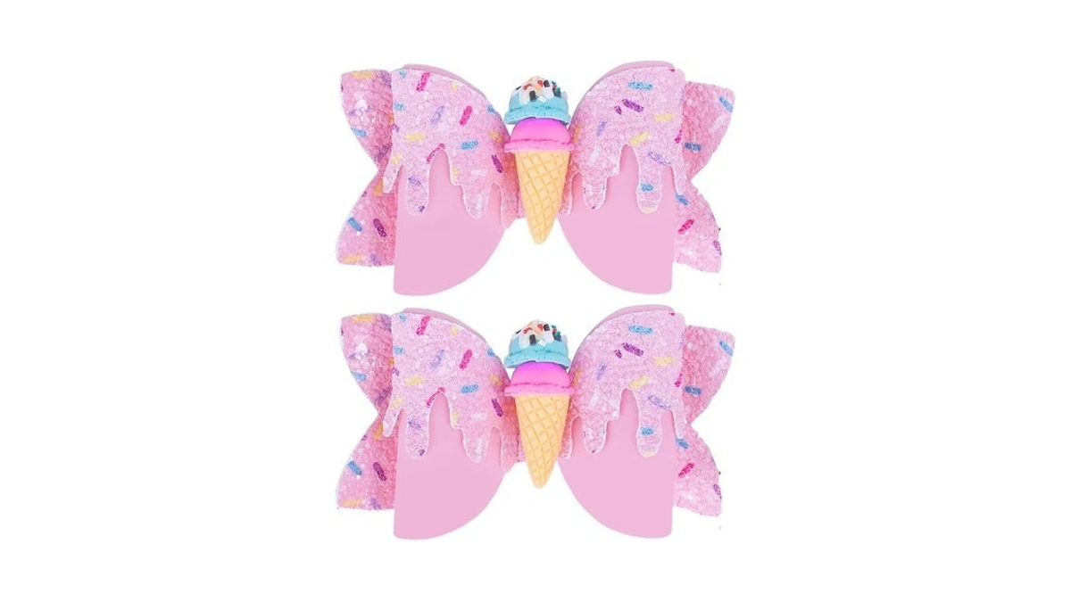 Ice Cream Hair Bow Clips, 3.4 Inch Sparkly Confetti Sprinkle