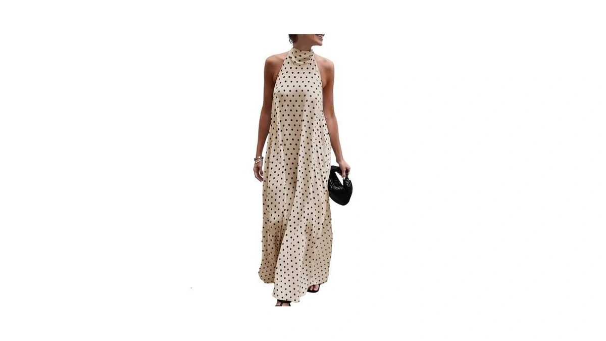 Beaudrm Women's Polka Dots Dress Halter Backless Maxi Sundress Summer