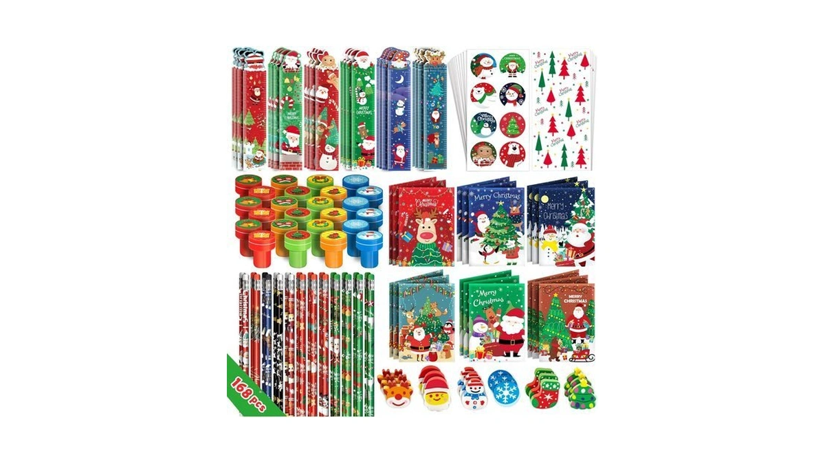 Bearun 168 Pcs Christmas Party Favors Bulk For Kids-24 Pack