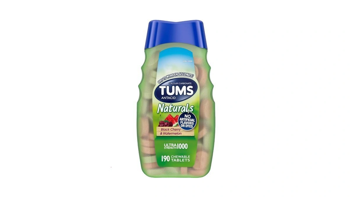 Tums Naturals Antacid Chewable Tablets, Black Cherry & Watermelon 190