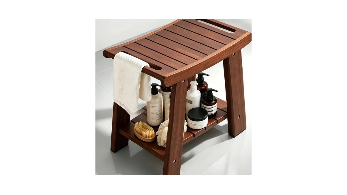 Kegii Teak Shower Bench With Shelf Handle
