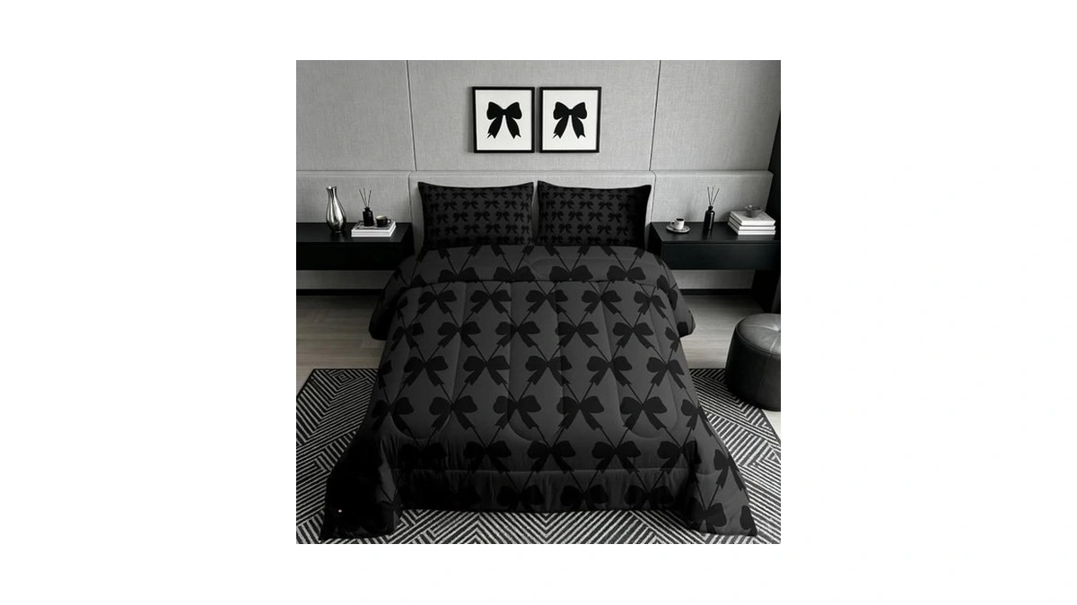 Feelyou Cute Bow Duvet Quilt King Size Black Bowknot Comforter