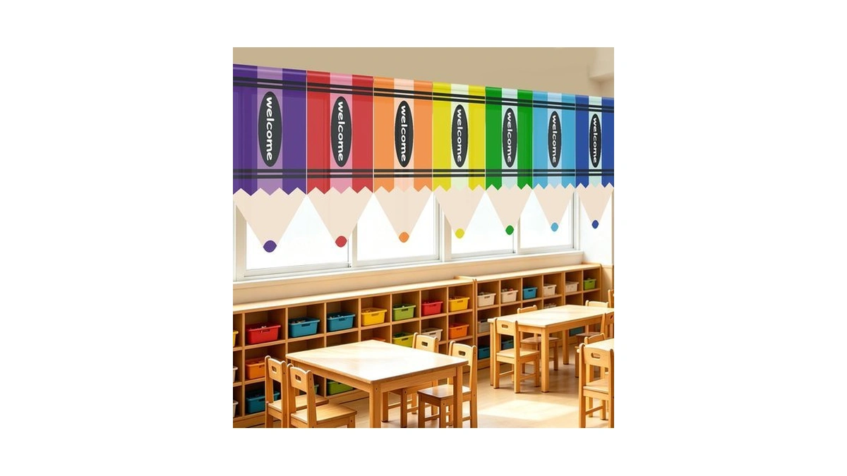 Uaynfy 7 Pcs Classroom Curtains Back To School, Colorful Pencil