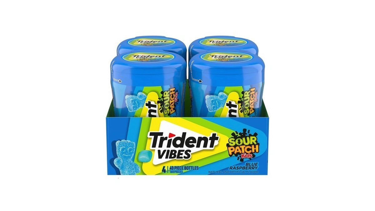 Trident Vibes Sour Patch Kids Blue Raspberry Gum, 4 Bottles