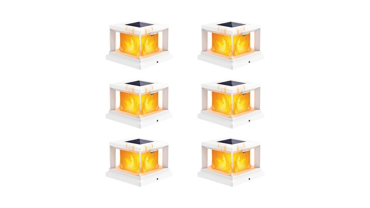 Brightever 4x4 Solar Flame Post Lights Outdoor, 6 Pack Post