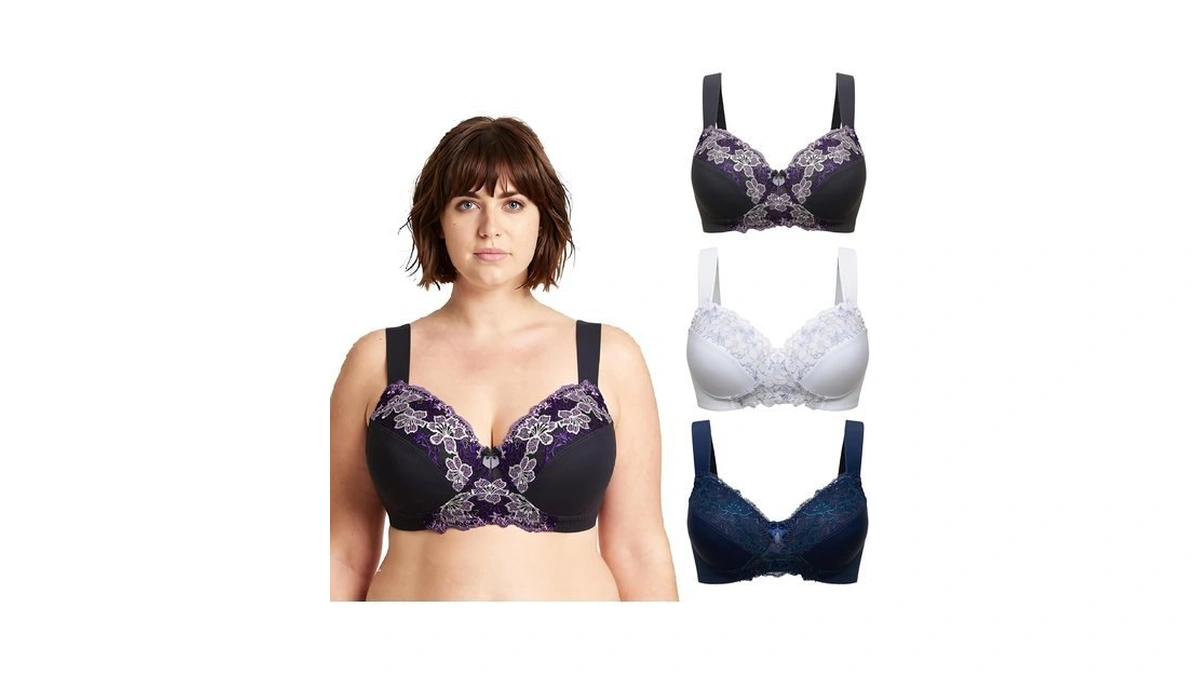 Curve Muse Minimizer Unlined Wireless Bra-3pack-gray,white,navy-48d