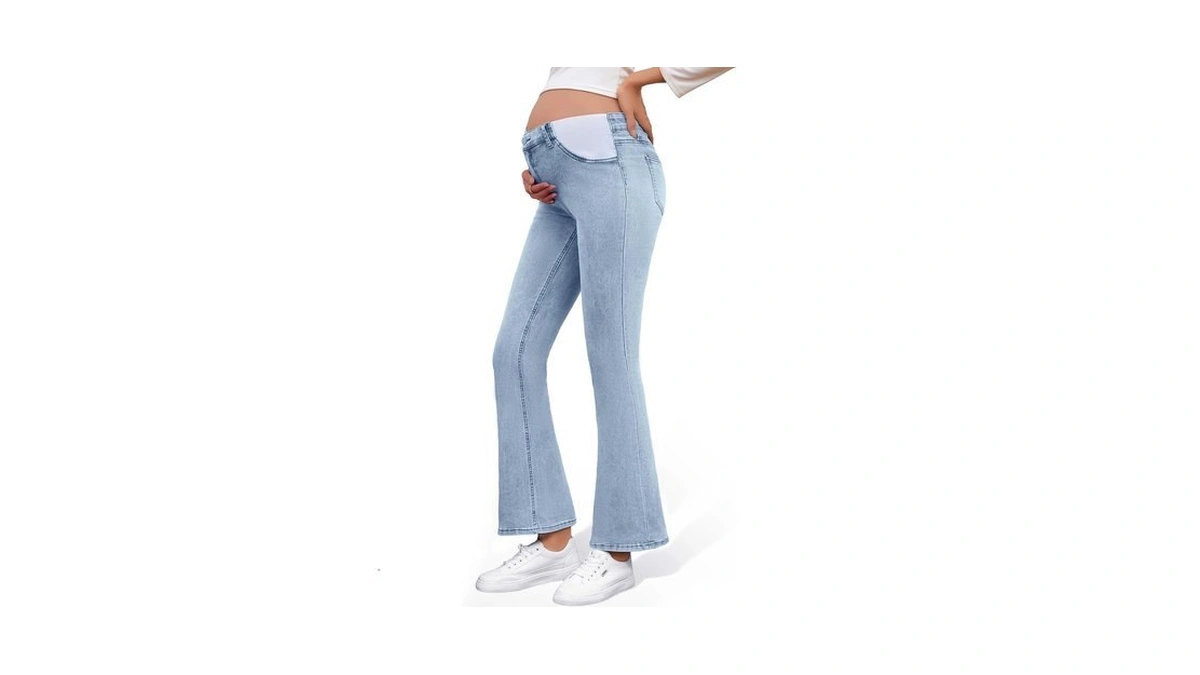 Leovqn Women's Maternity Bootcut Jeans Pregnancy Jeans Flare Denim Pants