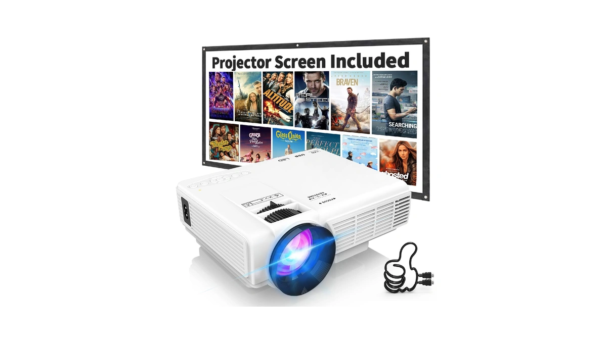 Panseba 1080p Mini Projector With Screen, Portable Home Theater Movie