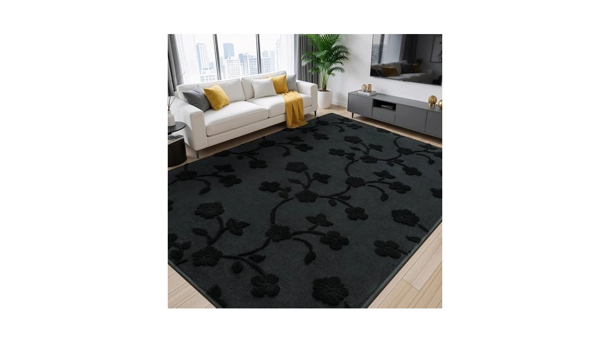 Maxsoft 4x6 Dark Grey Floral Area Rugs Modern Minimalist Thickened