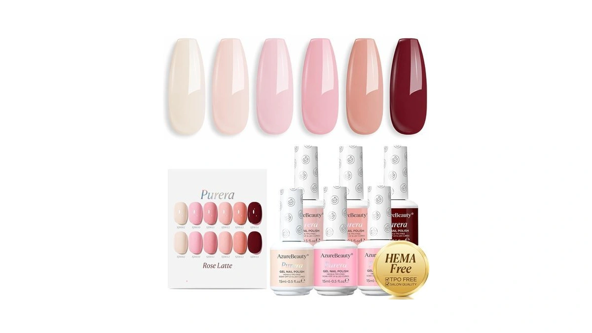 Azurebeauty Hema-free 15ml Nude Pink Gel Polish Set, Color-matched Bottle