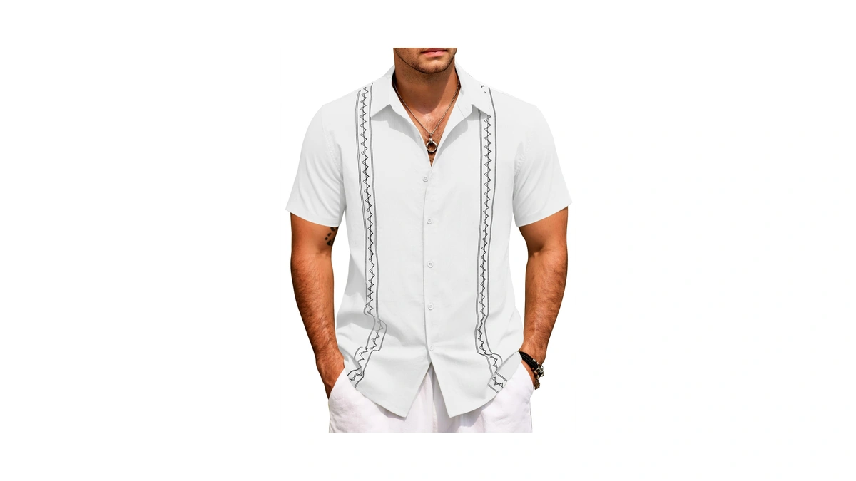 Coofandy Mens Cuban Shirts Casual Button Up Shirt Guayabera No