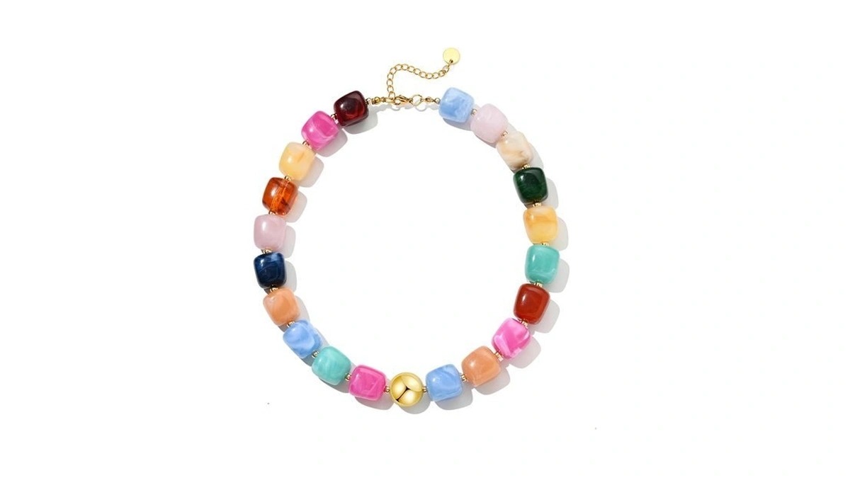 Abiotp Colorful Chunky Beaded Necklace For Women Trendy Summer Boho