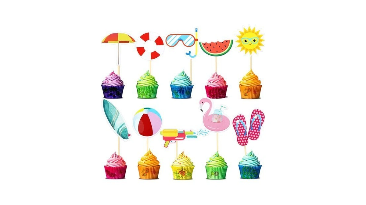 Epakh 100 Pcs Summer Beach Cupcake Toppers Pool Party Hawaiian