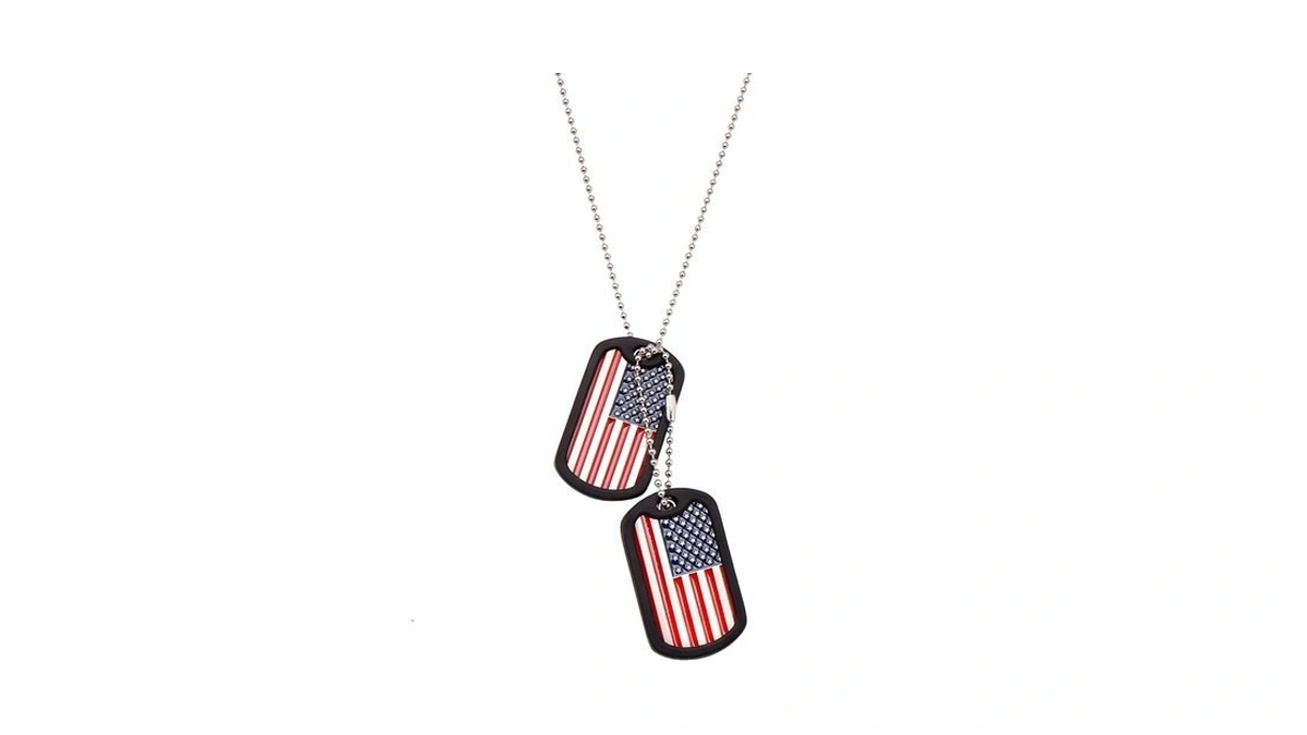 Paialco American Flag Dog Tags Military Necklace Set With Chains