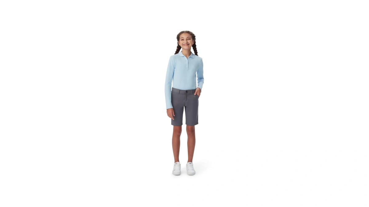 French Toast Girls' Adjustable Waist Twill Bermuda Shorts, Grey, 7
