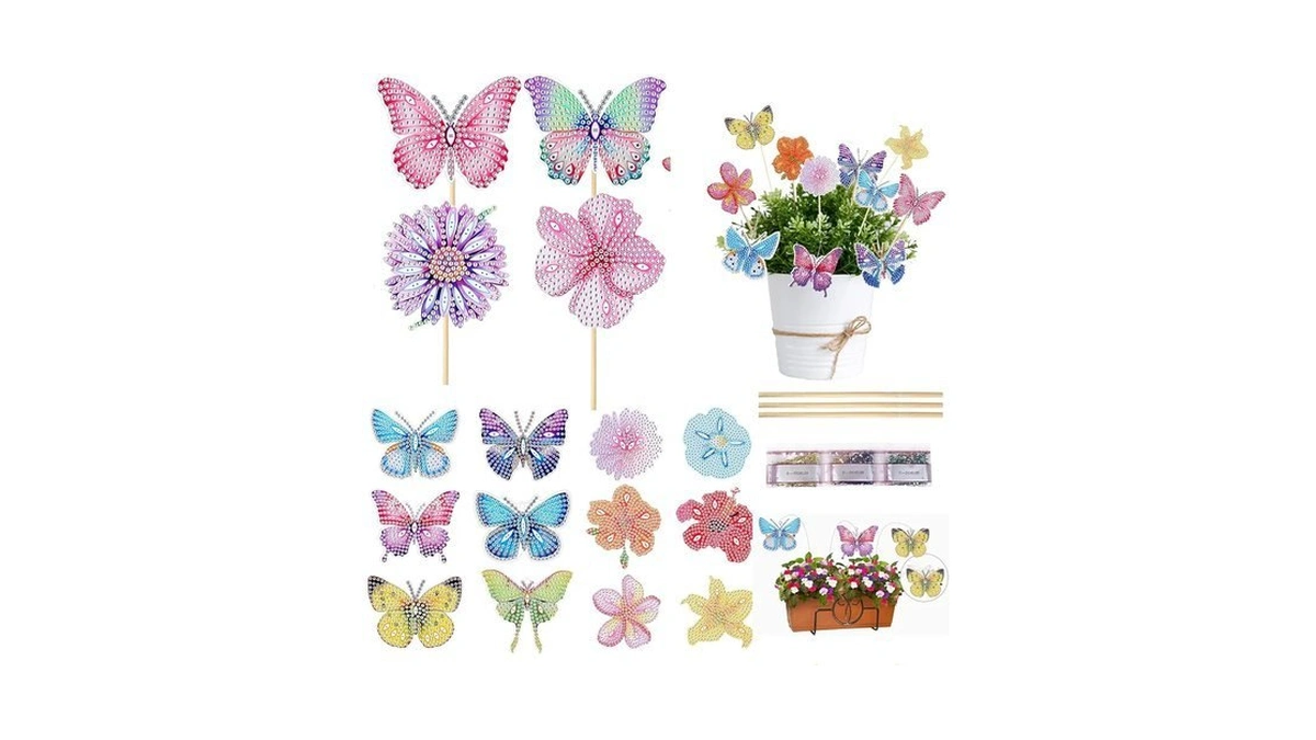 Fullhawl 16 Pcs Butterfly Flower Diamond Painting Kits 5d Diy