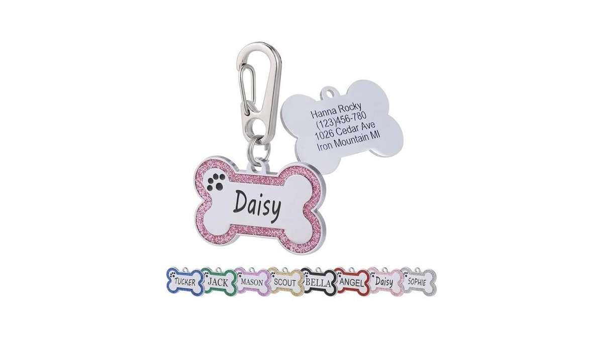 Aimeng Personalized Stainless Steel Pet Id Tags With Glittery Bone