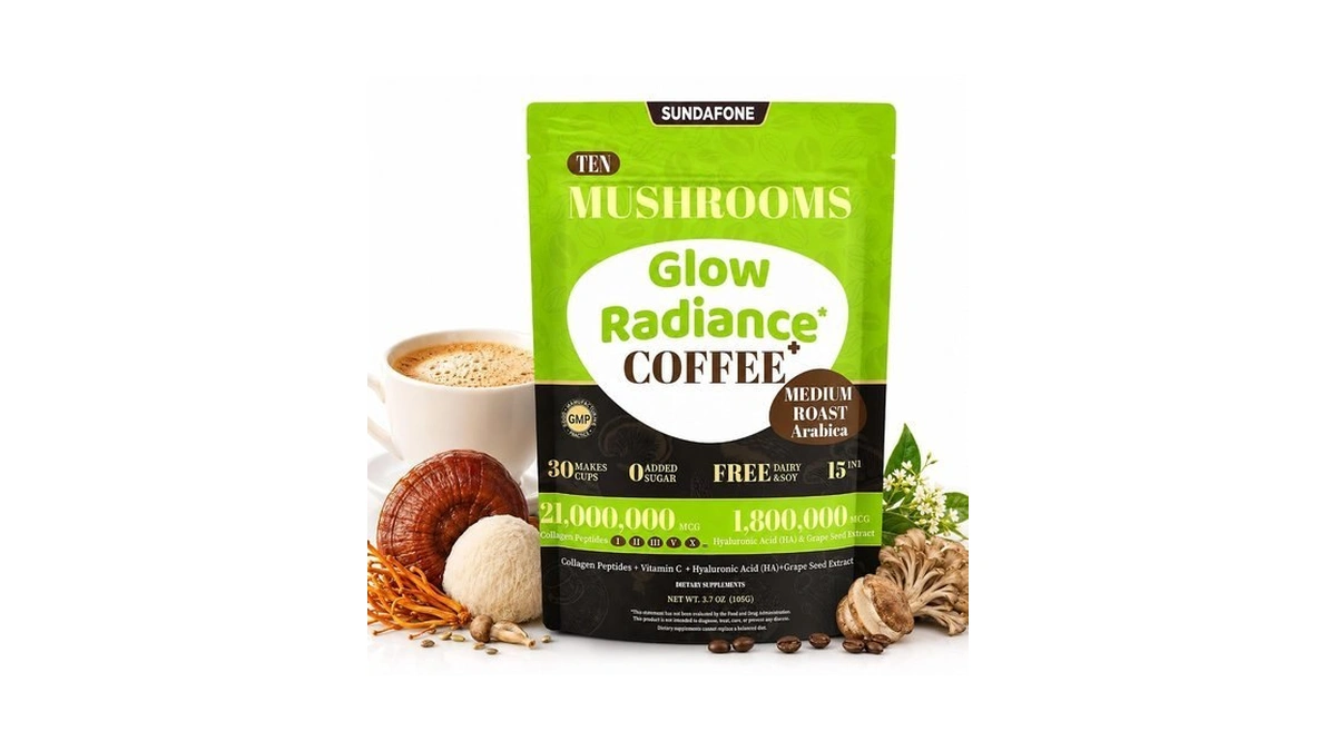 Sundafone Beauty Collagen Mushroom Coffee With Hyaluronic Acid, 30 Servings