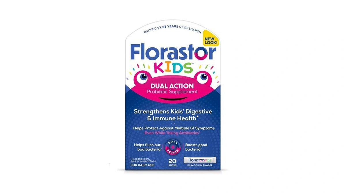 Florastor Kids Dual Action Probiotic Powder, 20 Easy-to-mix Powder Sticks