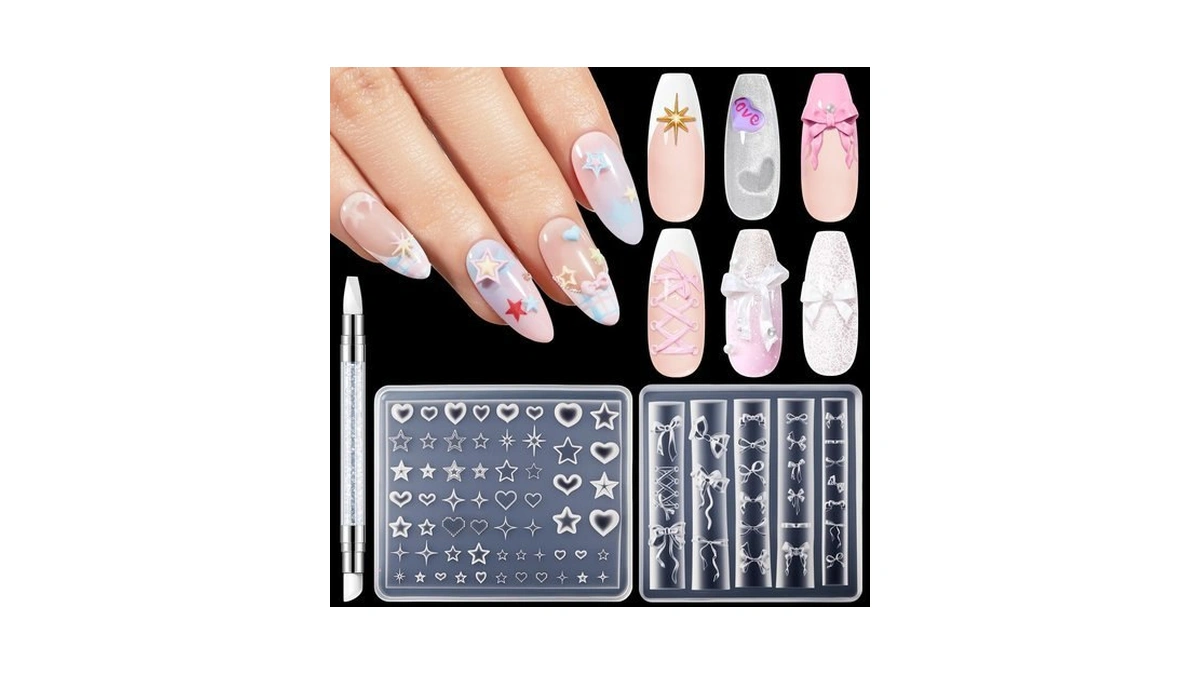Modelones Silicone Nail Art Molds 3d Bowknot& Star With Carving