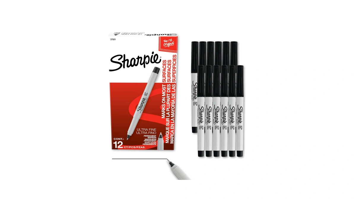 Sharpie Permanent Markers, Ultra Fine Tip, Black, 12 Count -