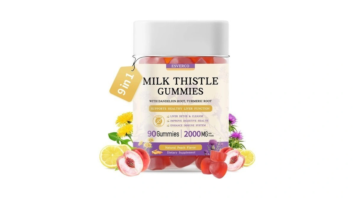 Esverco Milk Thistle Gummies, 2000mg Extract, Liver Support, 90 Count