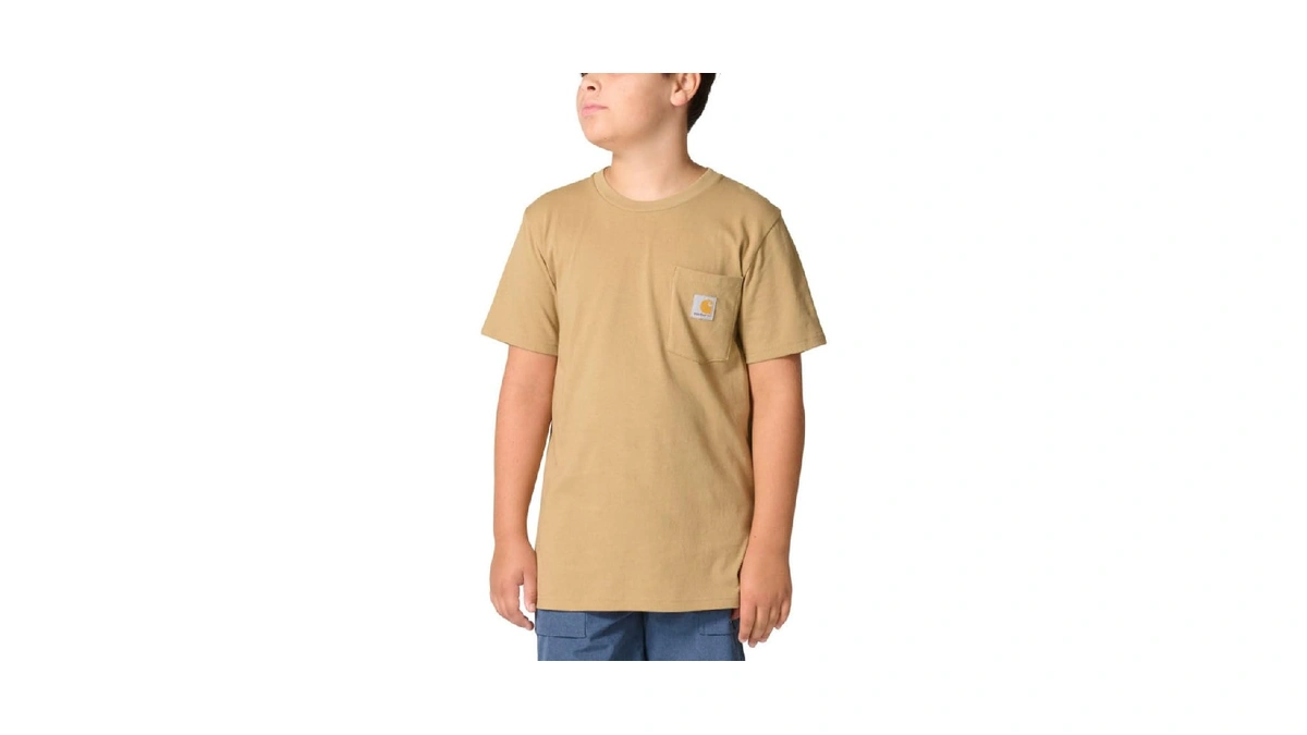 Carhartt Boys Short Sleeve Pocket T-shirt, Dark Khaki, 4 Years