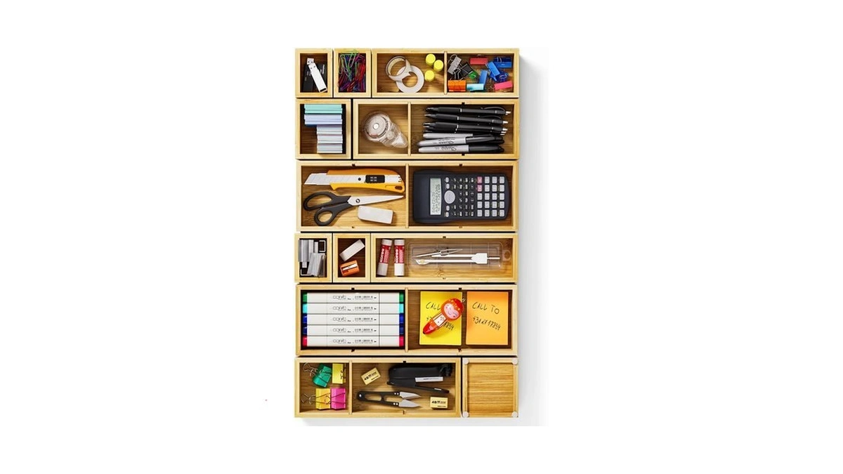 12-piece Bamboo Drawer Organizer Set, 24 Compartments Modular Storage
