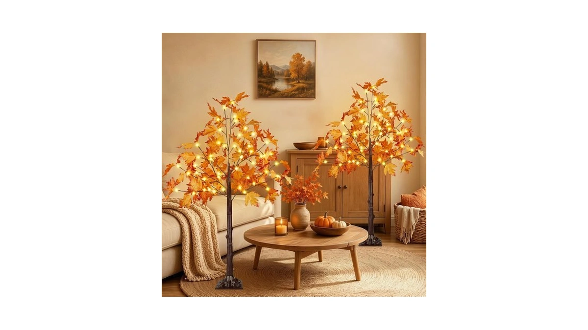 2 Pack 4ft 100 Led Lighted Maple Tree, Artificial Fall