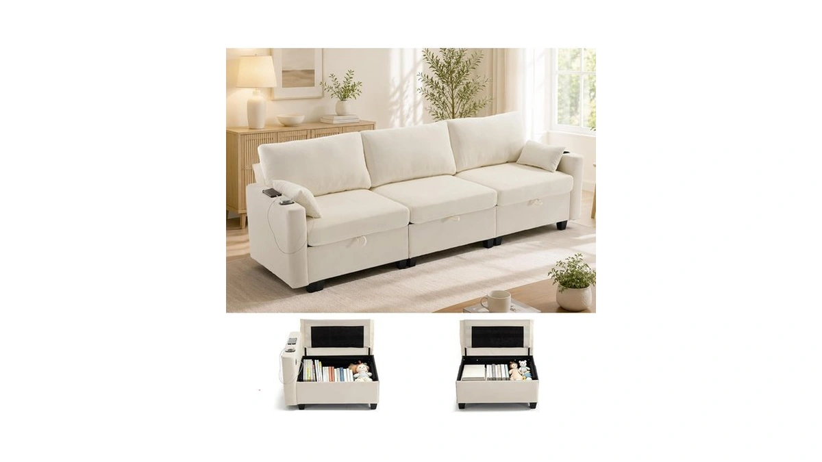 Vbonda 110" Modular Sectional Couch With Storage Seat,3 Seater Deep