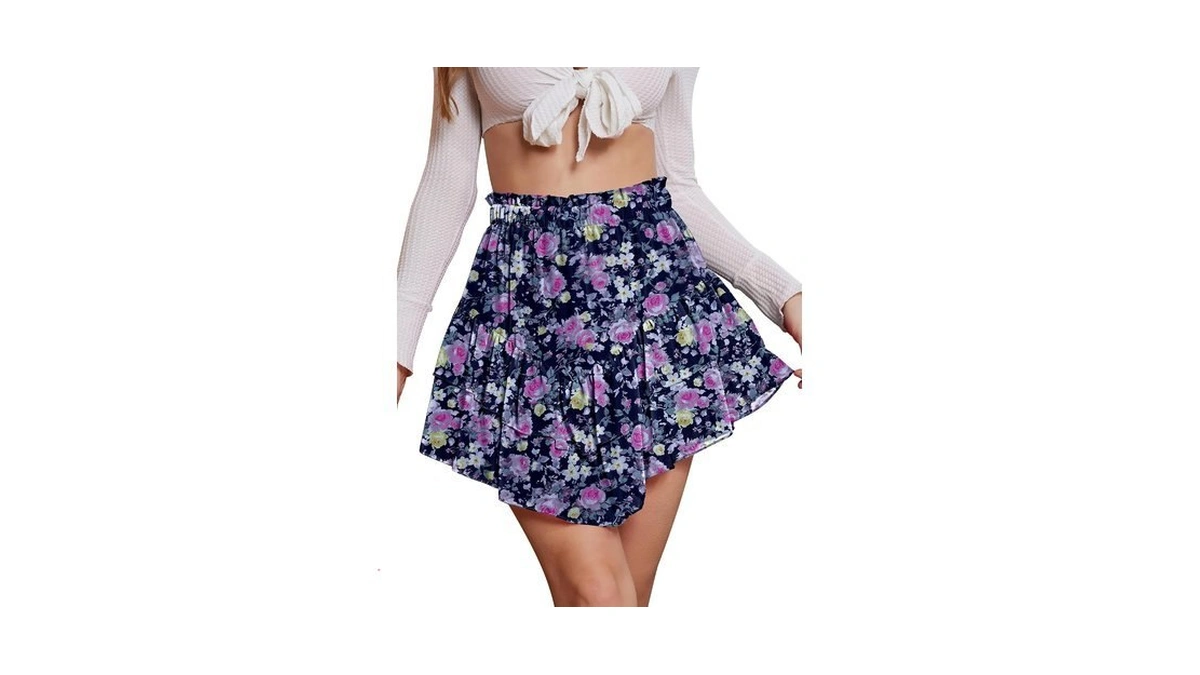 Nashalyly Women's Summer Mini Skirts Boho Flowy Chiffon Skirt With