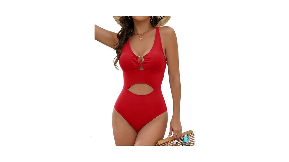 Wiepux Women's Cut Out One Piece Swimsuit V Neck Bathing