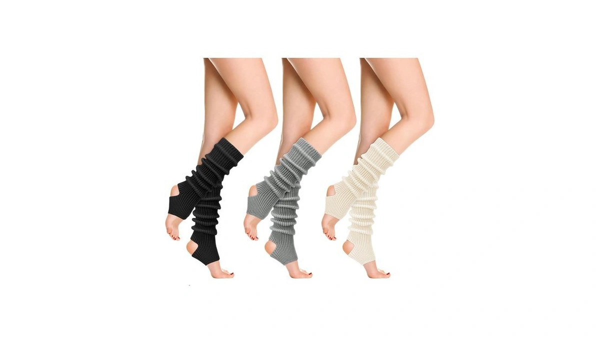 Jspupifip 3 Pairs 80s Leg Warmers Stirrup Black Grey Cream