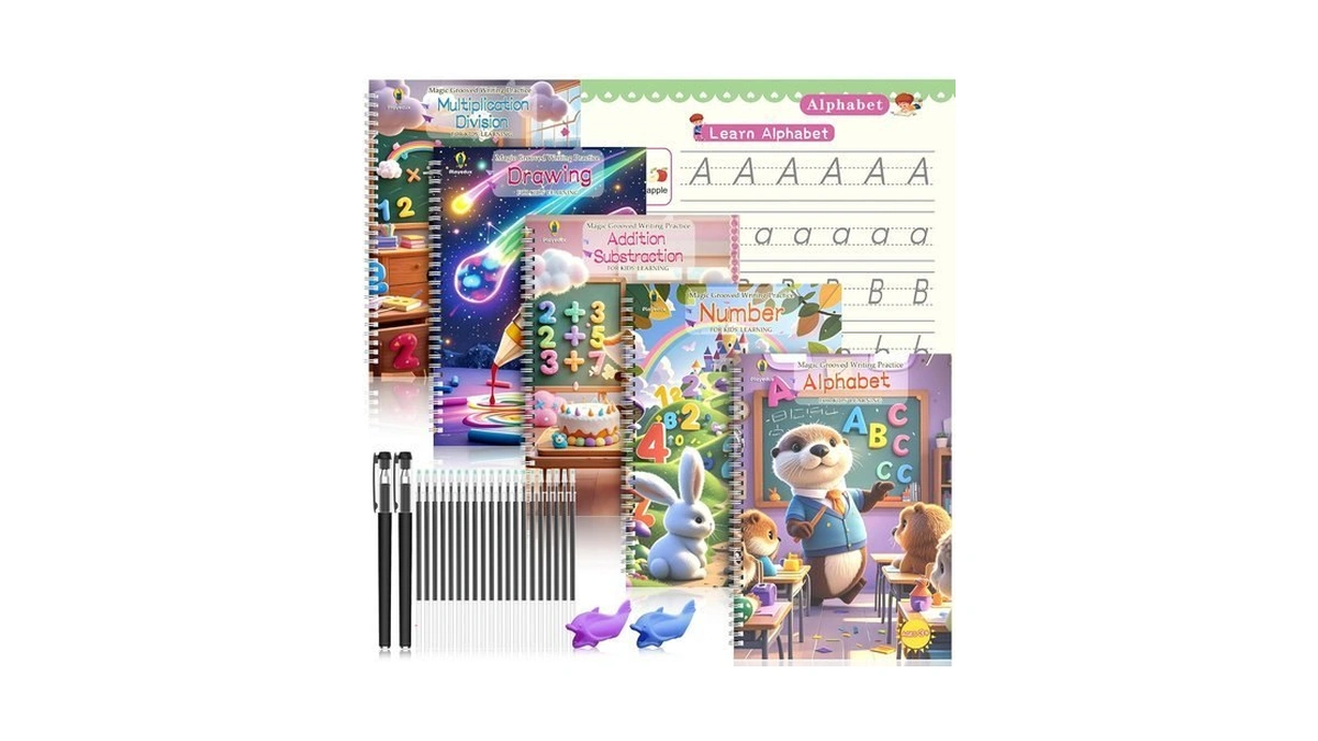Nexameri Large Magic Practice Copybook, 5 Books With Pens 6.9x10