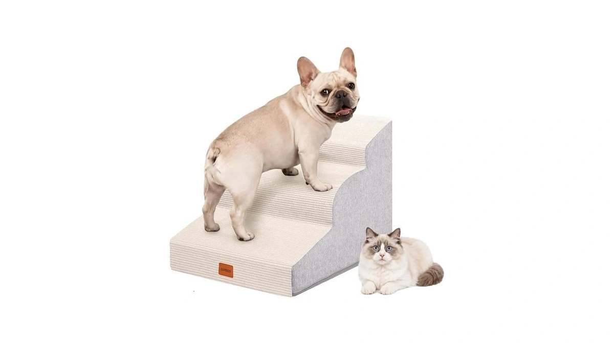 Napways Dog Stairs For Small Dogs,15.7" H,3-step Curved Pet Ramp