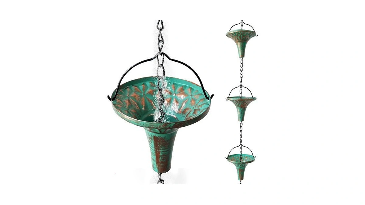 Gronhof Patina Rain Chain For Gutters, 8.6 Ft Funnel Cups