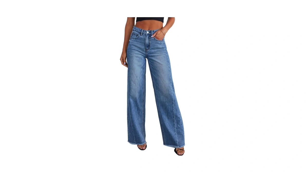 Sidefeel Women's Wide Leg Jeans High Waisted Stretchy Raw Hem