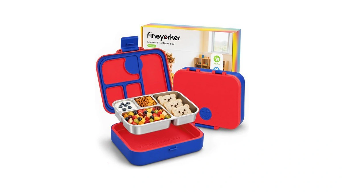Fineyorker Kids Stainless Steel Bento Lunch Box, 4 Compartments