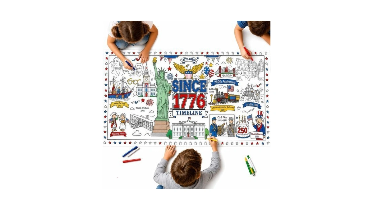 Lummitwit 4th Of July Giant Coloring Poster/tablecloth,250 Anniversary Usa 31“*72“usa