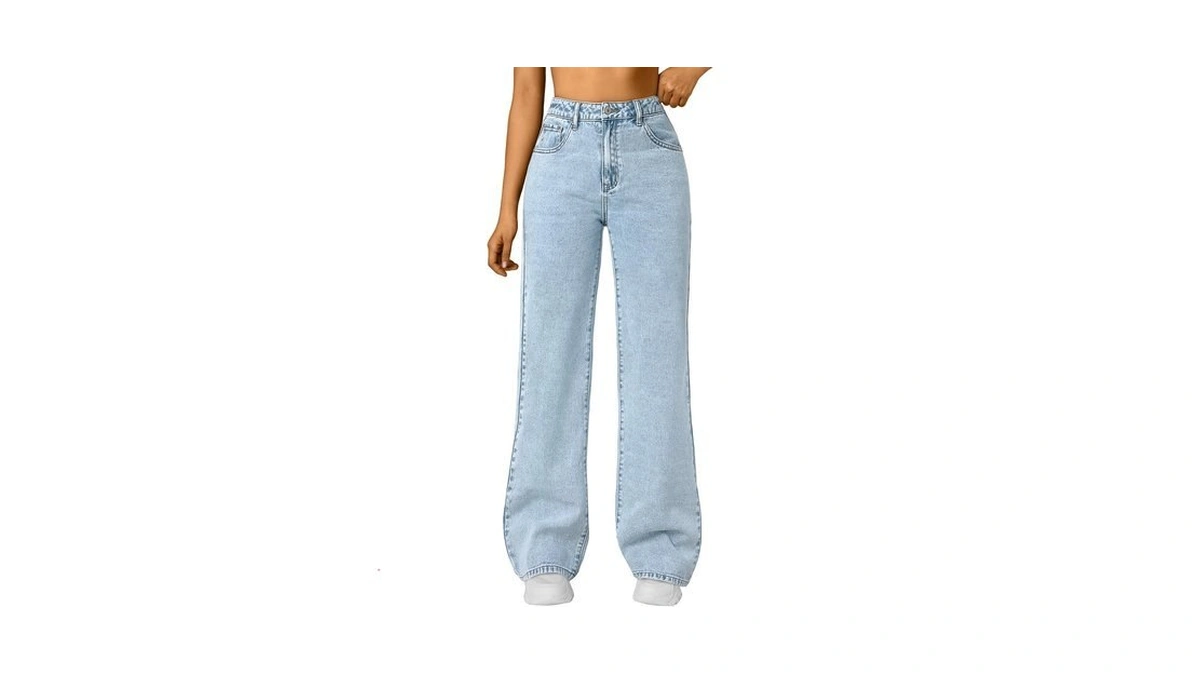 Trendy Queen Women High Waisted Straight Wide Leg Jeans Stretch