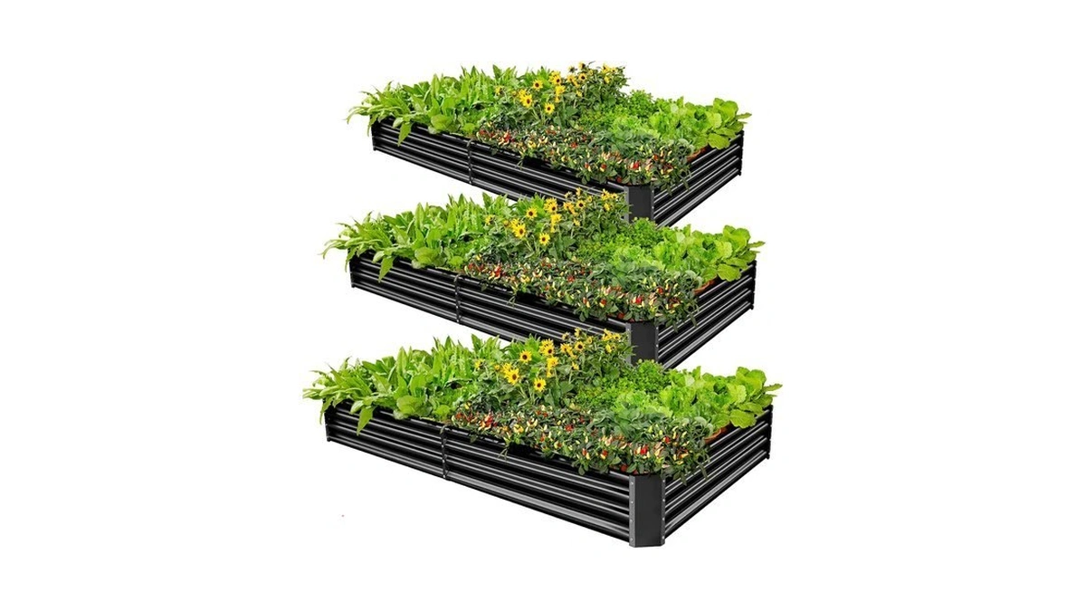 Land Guard 3 Pack 8×4×1ft Galvanized Metal Raised Garden Bed,