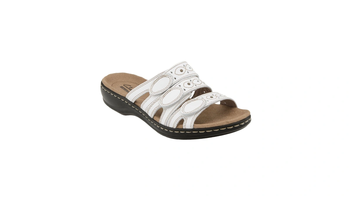 Clarks Women's Leisa Cacti Slide Sandal, White Leather, 9 M