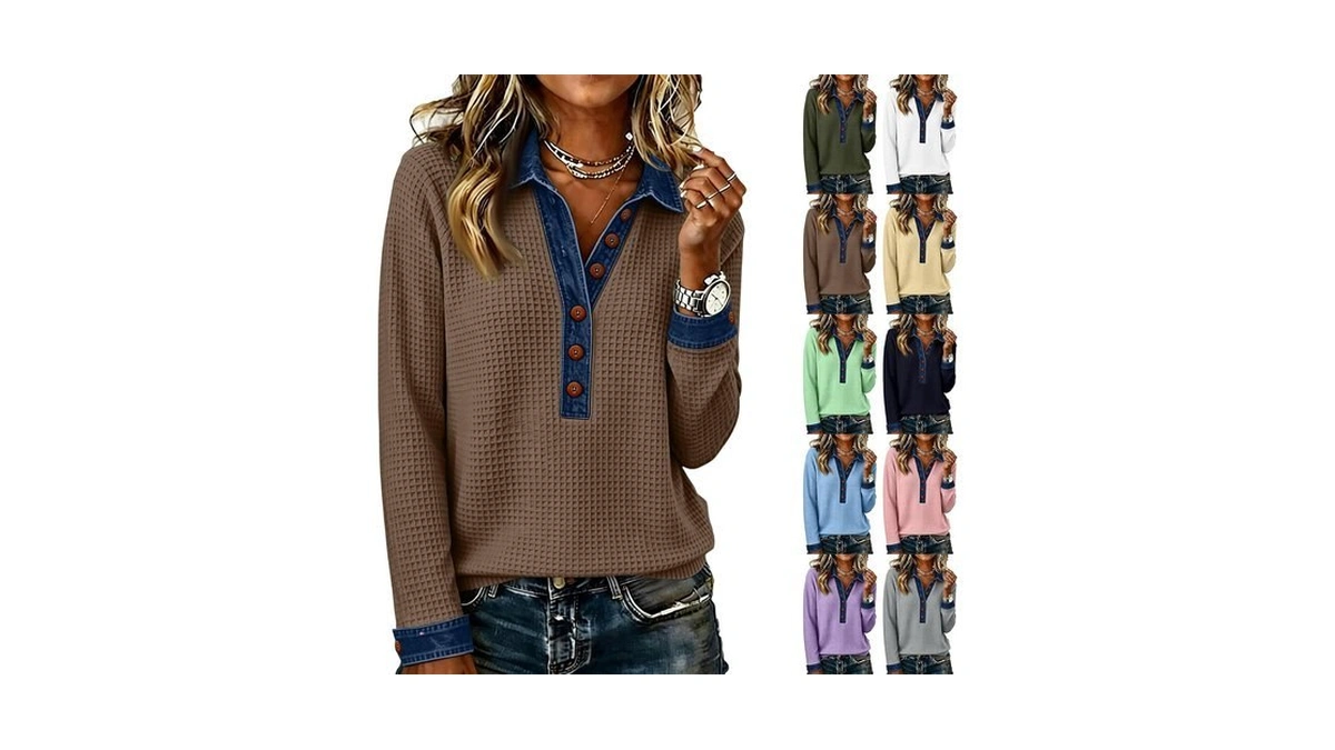Amazon coupon: Womens Collared Henley Shirts Y2k Cozy D