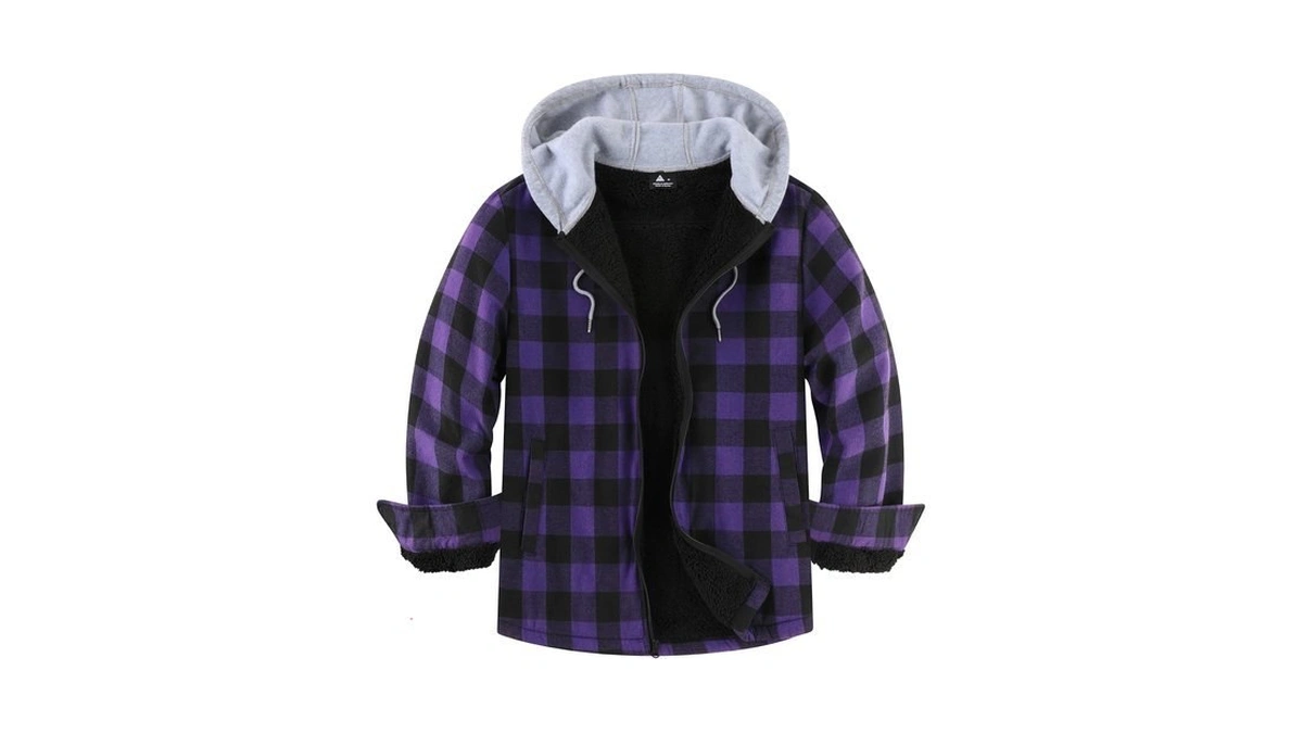 Wenttuo Mens Thick Flannel Plaid Jacket Long Sleeve Fleece Sherpa