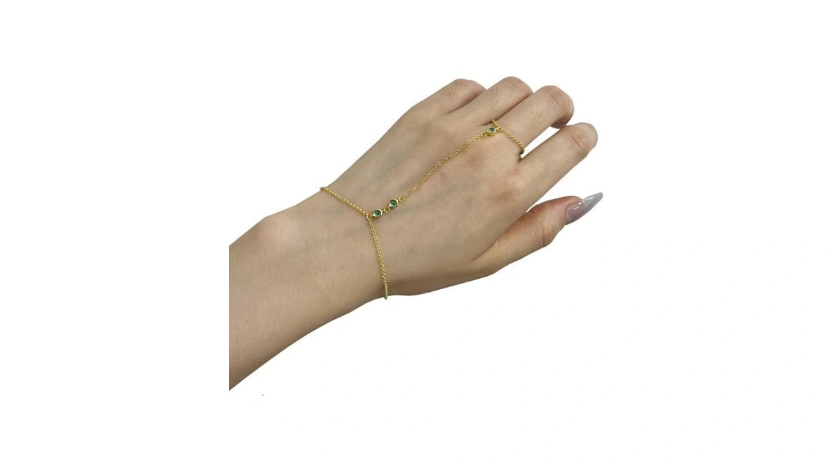 Kakikaki 925 Sterling Silver Finger Ring Bracelet Hand Chain For