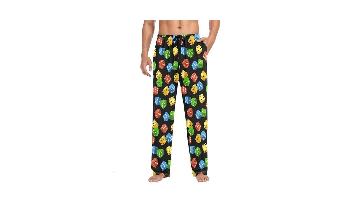 Zzkko Mens Pajama Pants Cotton Colorful Dice Pj Pants Men's