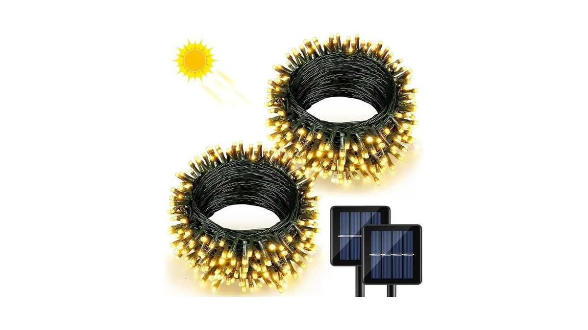 Xmasbokeh 158ft 480 Led Solar String Lights Outdoor Waterproof, Warm