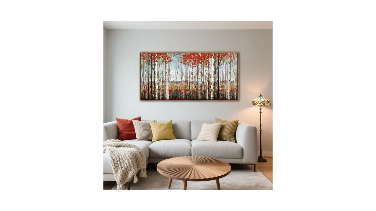 Large Canvas Wall Art - Framed Aspen Tree Oil Painting