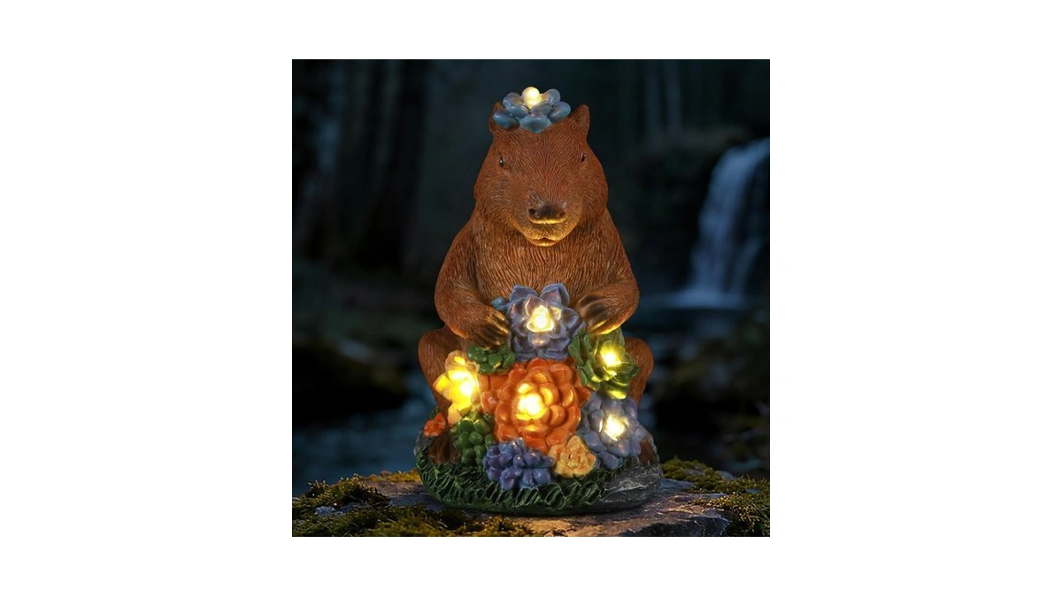 Ayadon Solar Capybara Garden Statue With Flower Led Lights, Resin
