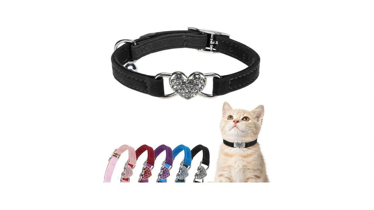 Bingpet Diamond Cat Collar With Bell, Adjustable Kitten Collar, Black